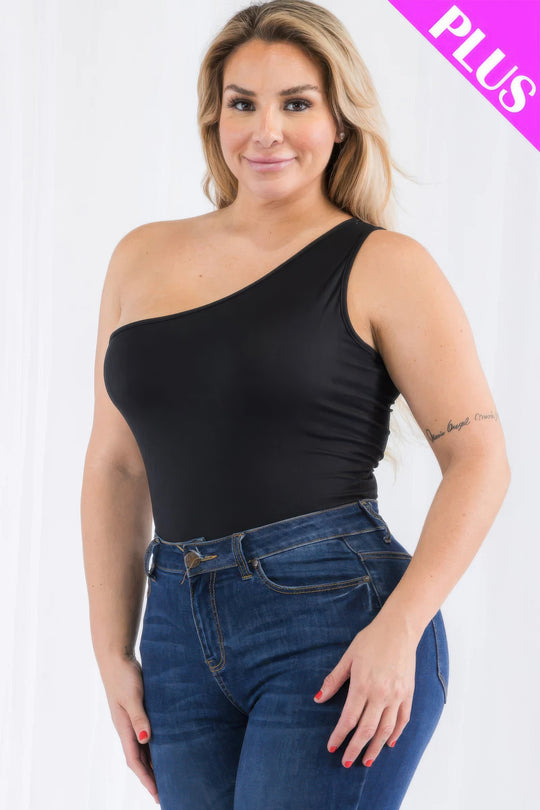 Plus size one shoulder solid casual bodysuit - Love it Curvy