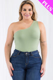 Plus size one shoulder solid casual bodysuit