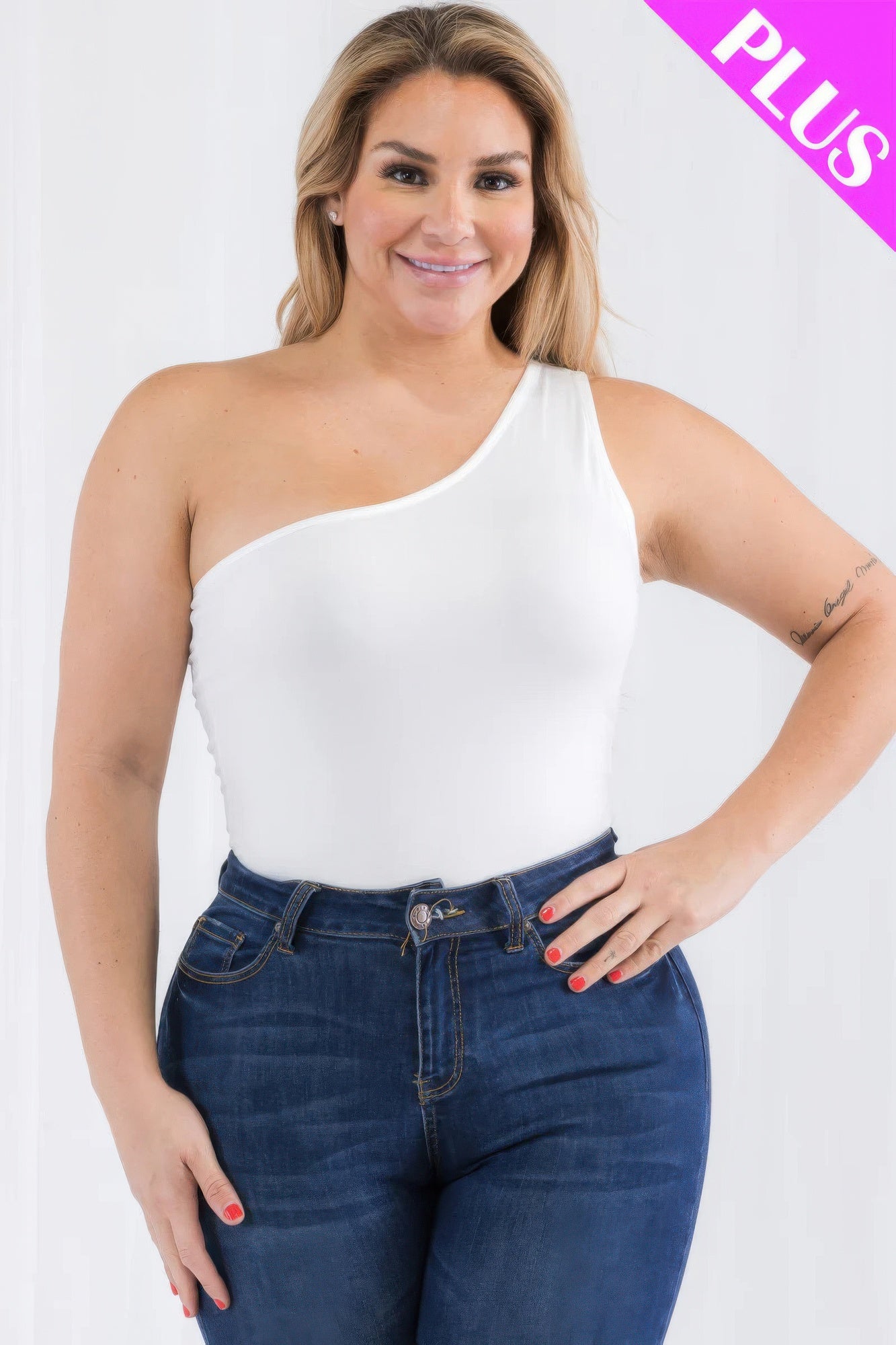 Plus size one shoulder solid casual bodysuit - Love it Curvy