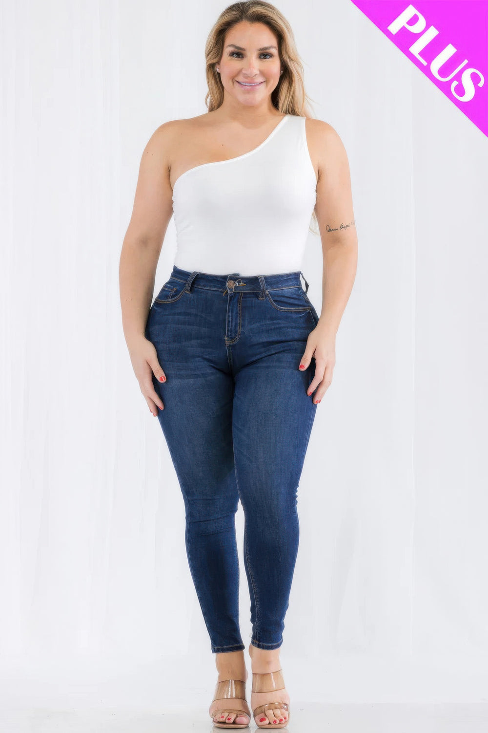 Plus size one shoulder solid casual bodysuit - Love it Curvy
