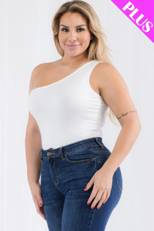 Plus size one shoulder solid casual bodysuit - Love it Curvy