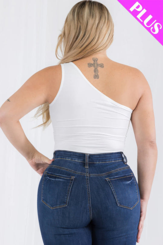 Plus size one shoulder solid casual bodysuit - Love it Curvy