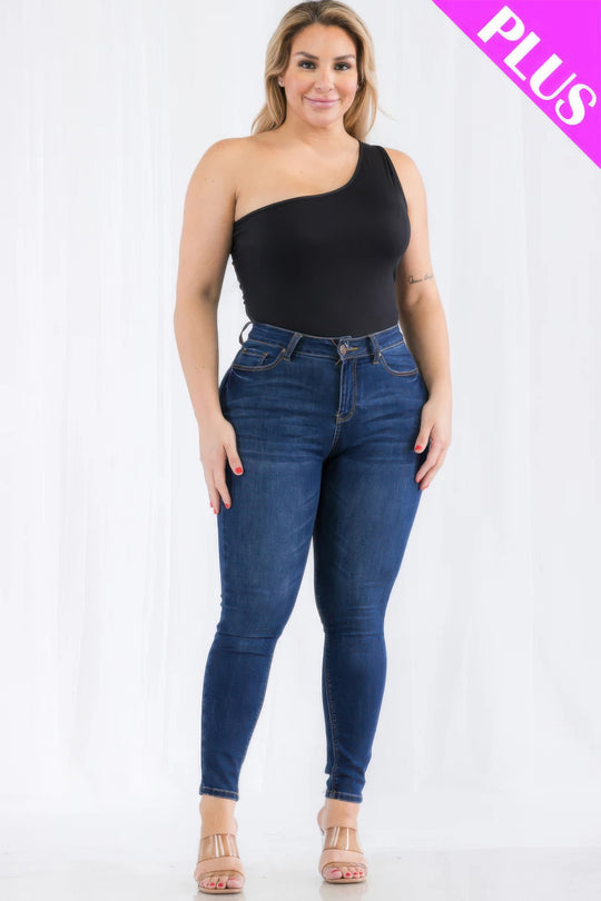 Plus size one shoulder solid casual bodysuit - Love it Curvy