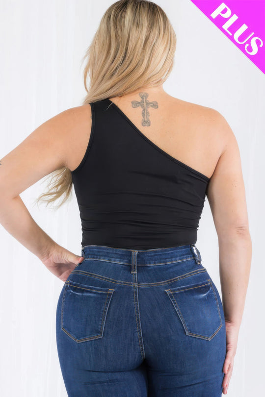 Plus size one shoulder solid casual bodysuit - Love it Curvy