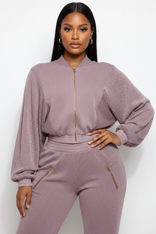 Ribbed Zip Hoodie & Wide-Leg Pants Set | Love It Curvy