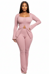 Plus Size Ribbed Pant Set With Slit Detail