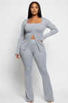 Plus Size Ribbed Pant Set With Slit Detail