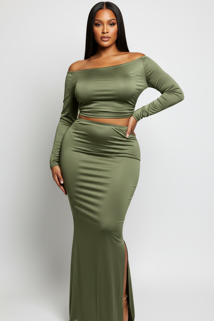 Plus Size One Side Off Shoulder Top &amp; Skirt Set
