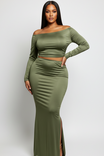 Plus Size Asymmetric Off-Shoulder Top & Maxi Skirt Set | Love It Curvy