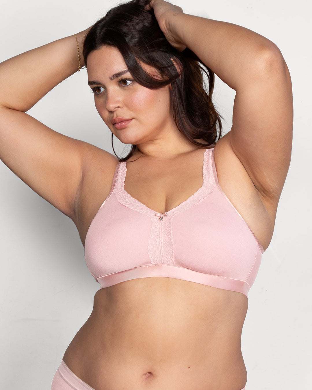 Curvy Couture Cotton Luxe Unlined Wireless Bra in Blushing Rose
