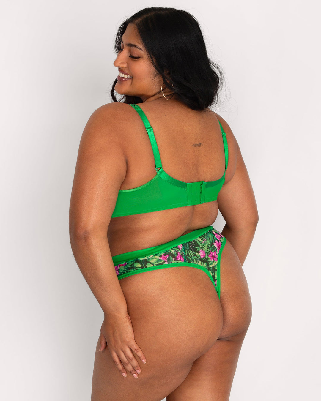 Sheer Mesh High Cut Thong - Lush Tropics