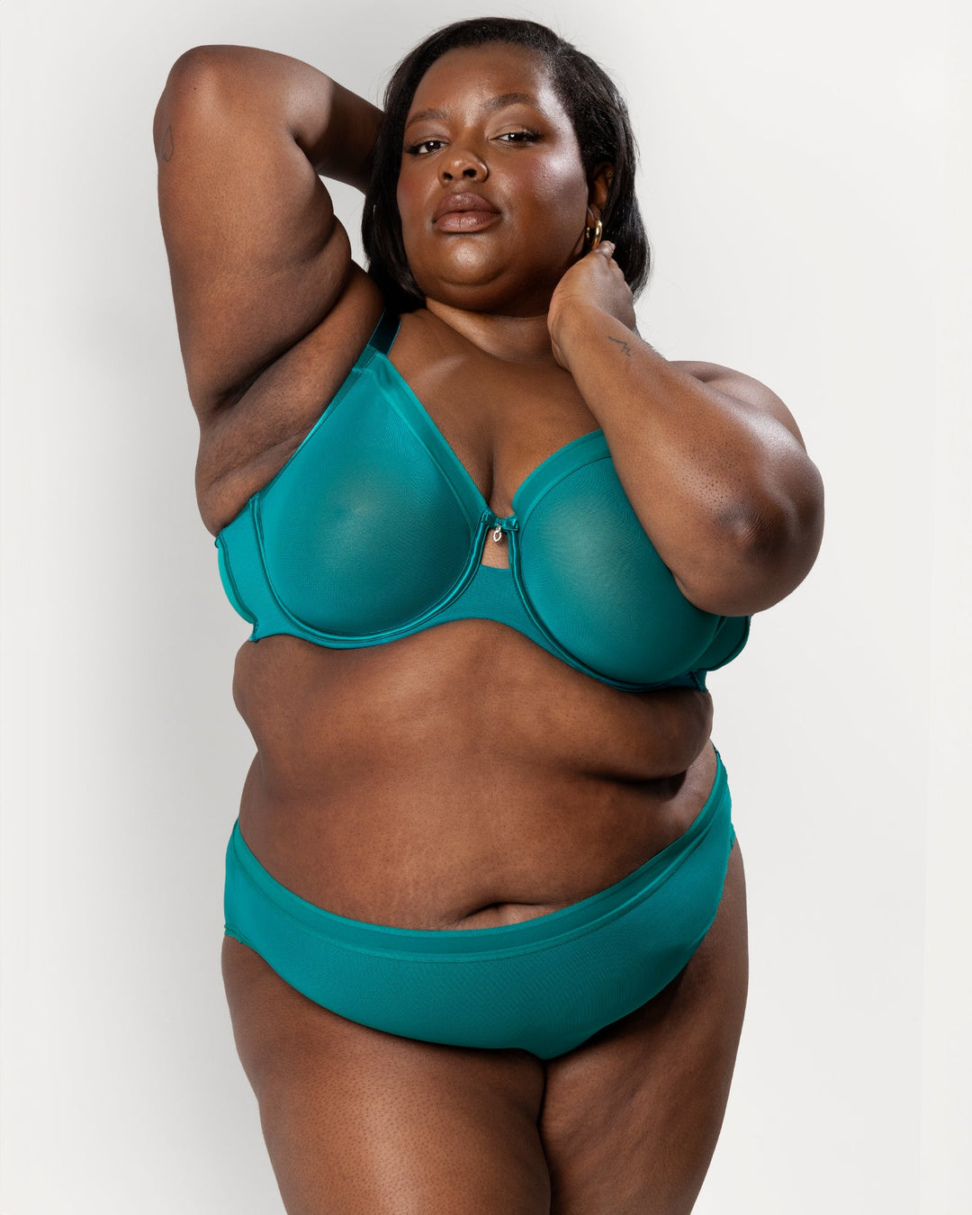 Curvy Couture Sheer Mesh Full Coverage Unlined Underwire Bra in Fanfare