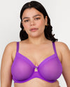Curvy Couture Sheer Mesh Full Coverage Unlined Underwire Bra in Purple Passion