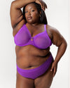 Curvy Couture Sheer Mesh Full Coverage Unlined Underwire Bra in Purple Passion