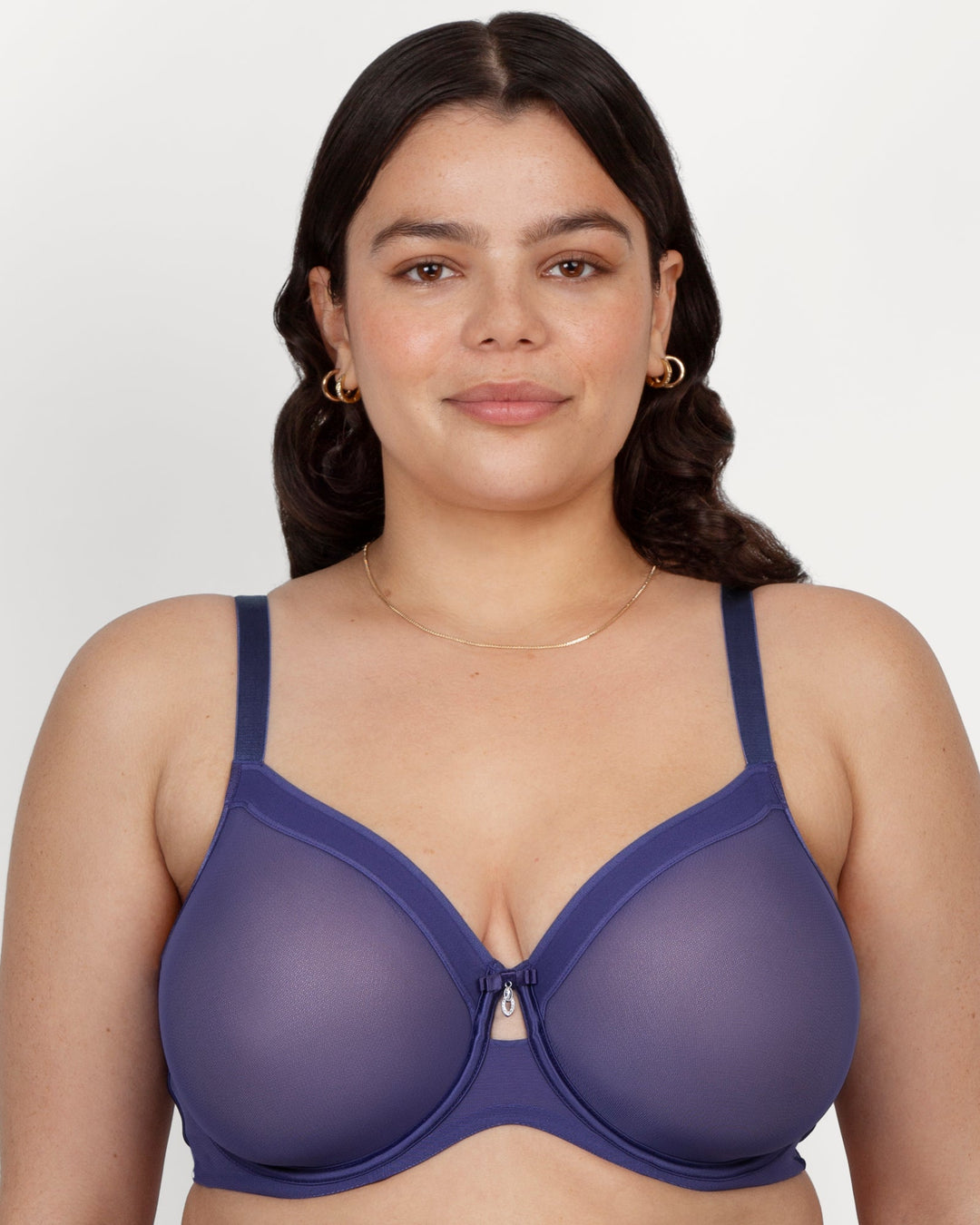 Curvy Couture Sheer Mesh Full Coverage Unlined Underwire Bra in Vintage Blue