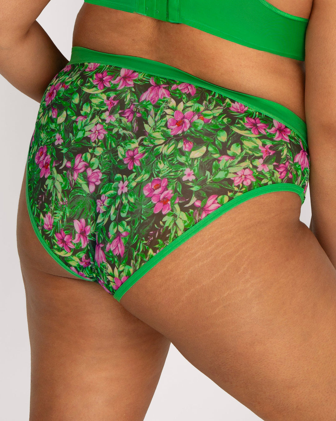 Sheer Mesh High Cut Brief - Lush Tropics