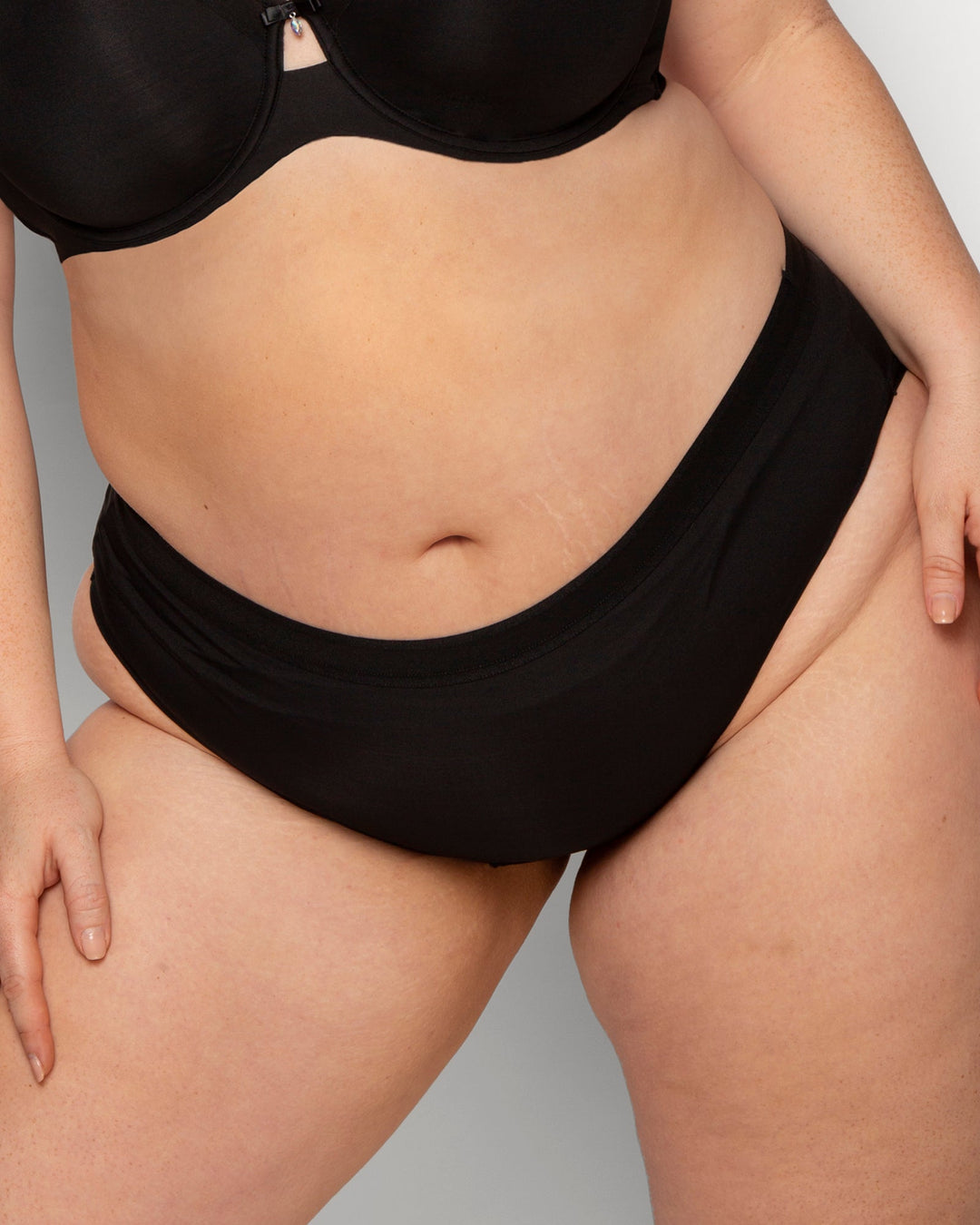 Curvy Couture Silky Smooth High Cut Brief Panty in Black Hue