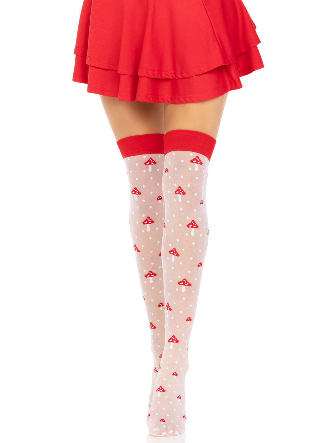 Polka Dot Mushroom Thigh High - One Size - White/red - Love it Curvy