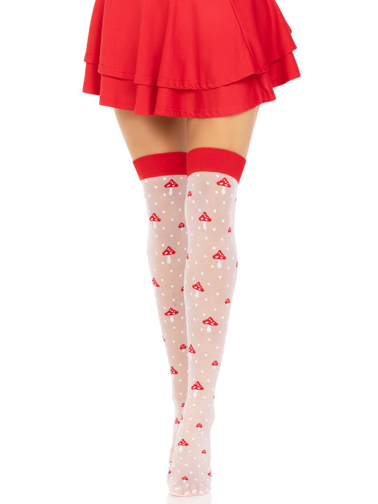 Polka Dot Mushroom Thigh High - One Size - White/red - Love it Curvy