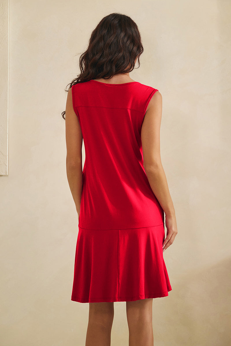 Effortless Flow Split Neck Flounce Hem Peach Skin Dress | Love It Curvy