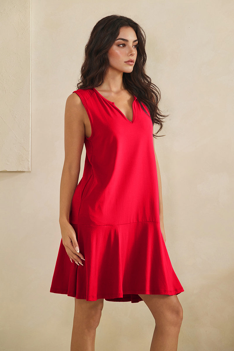 Effortless Flow Split Neck Flounce Hem Peach Skin Dress | Love It Curvy