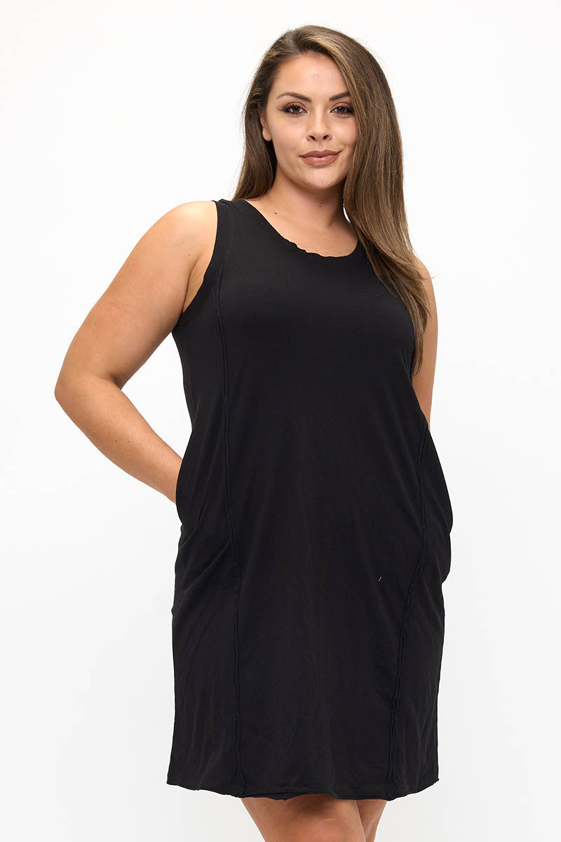 Easy Breeze Raw Edge Sleeveless Cotton Dress | Love It Curvy