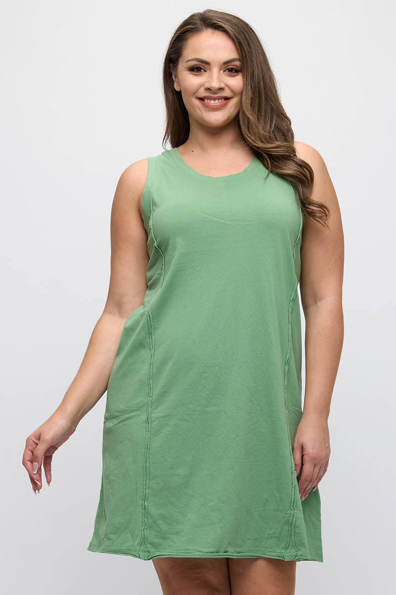 Easy Breeze Raw Edge Sleeveless Cotton Dress | Love It Curvy