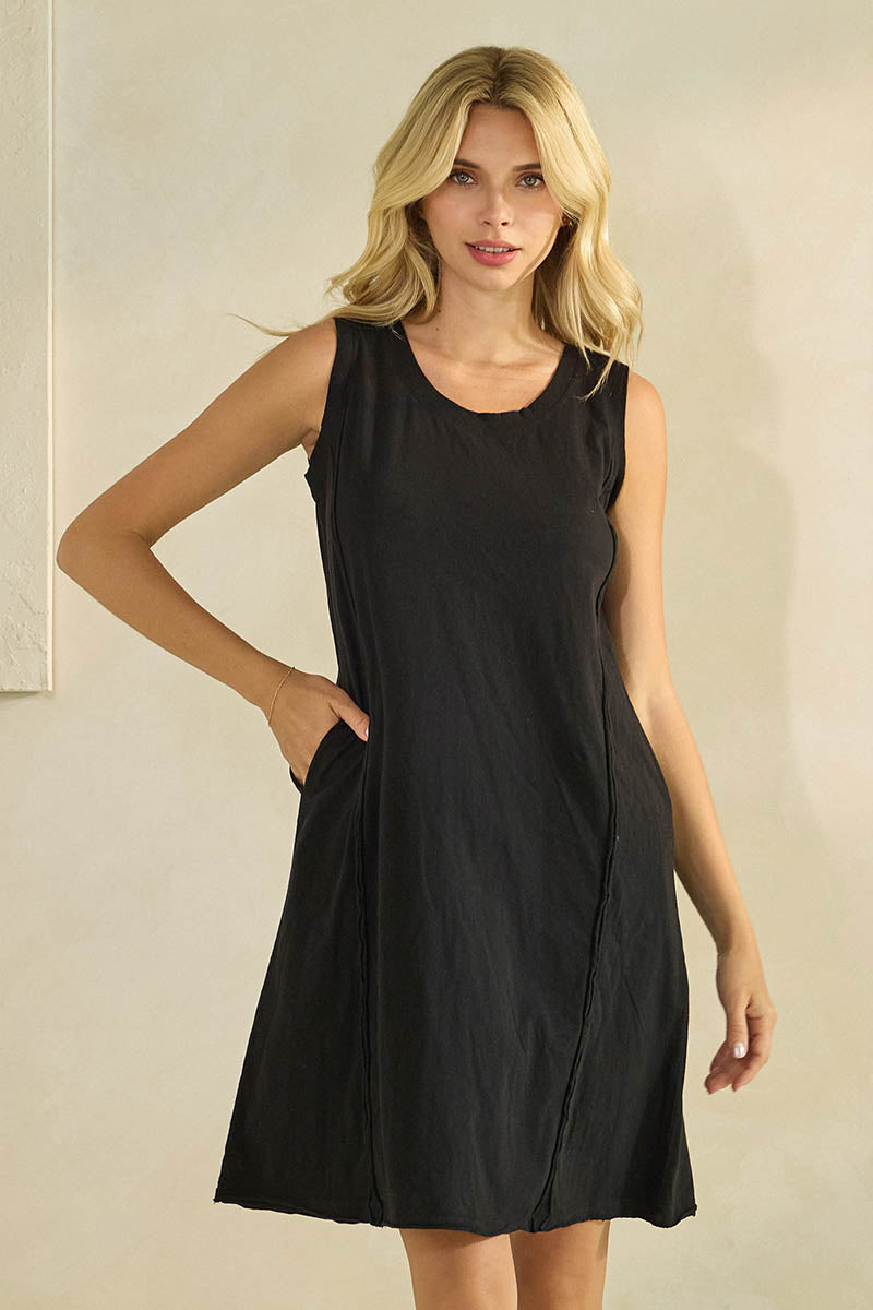 Easy Breeze Raw Edge Sleeveless Cotton Dress | Love It Curvy