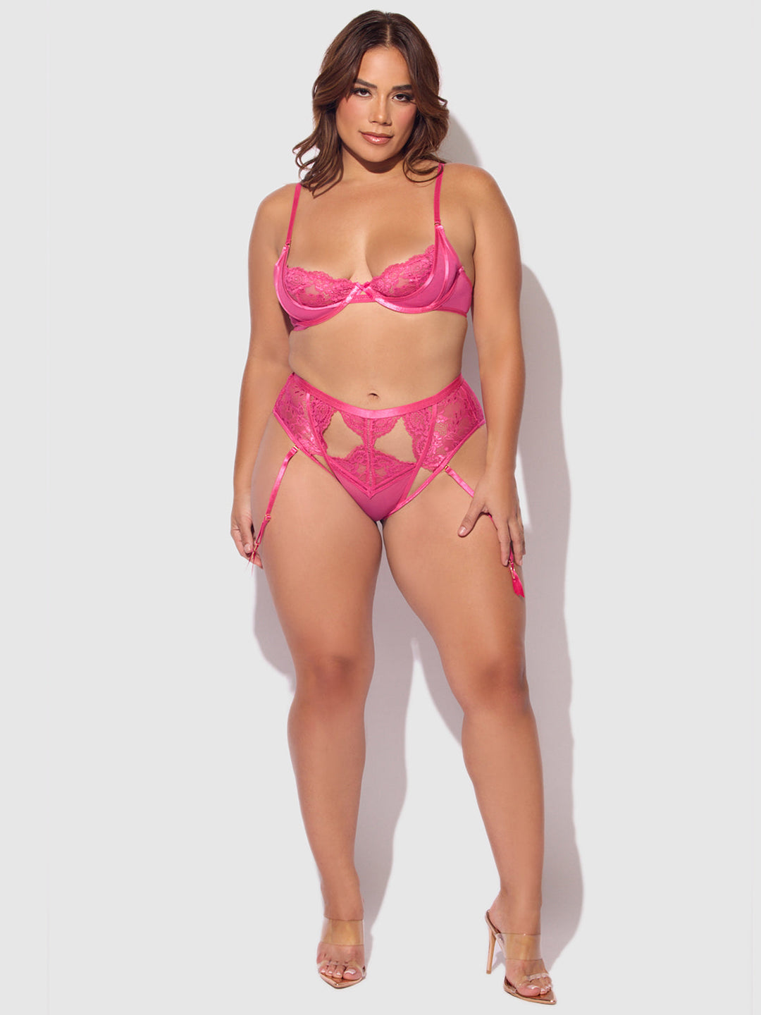 Harlow Lace Underwire Bra &amp; High Waist Backless Panty Set from Love It Curvy