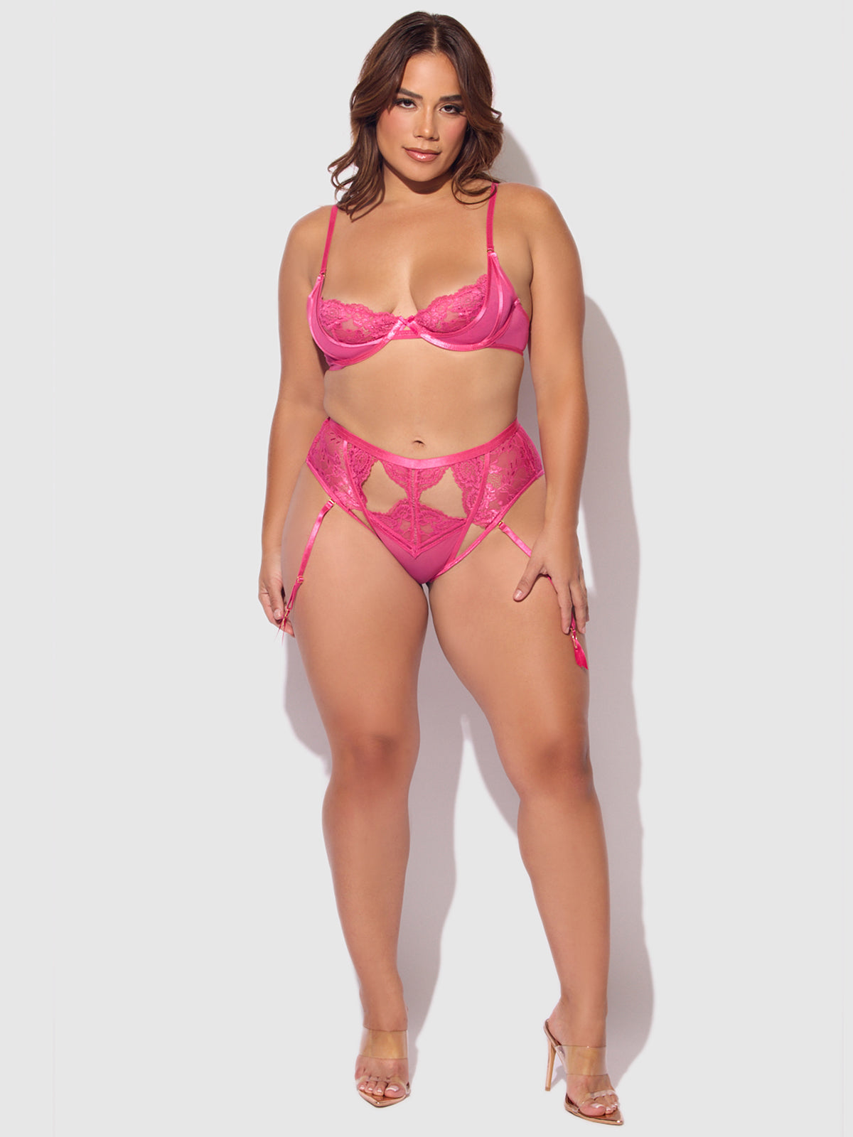 Harlow Lace Underwire Bra & High Waist Backless Panty Set from Love It Curvy