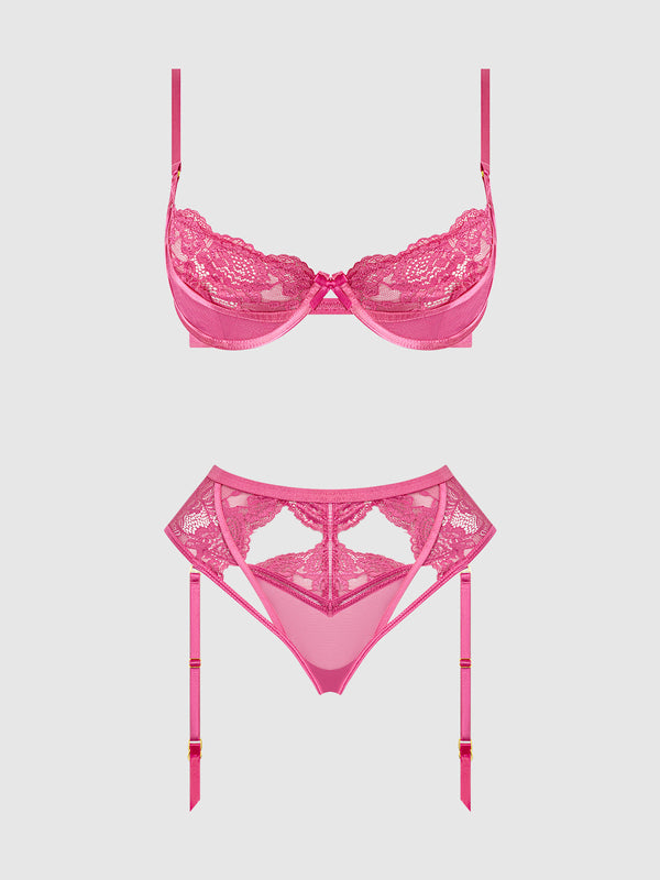 Harlow Lace Underwire Bra & High Waist Backless Panty Set from Love It Curvy