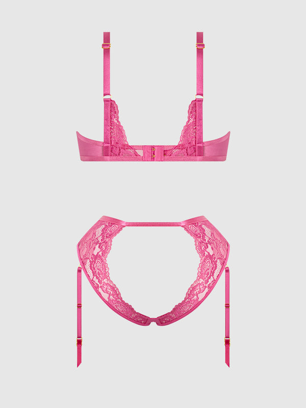 Harlow Lace Underwire Bra & High Waist Backless Panty Set from Love It Curvy