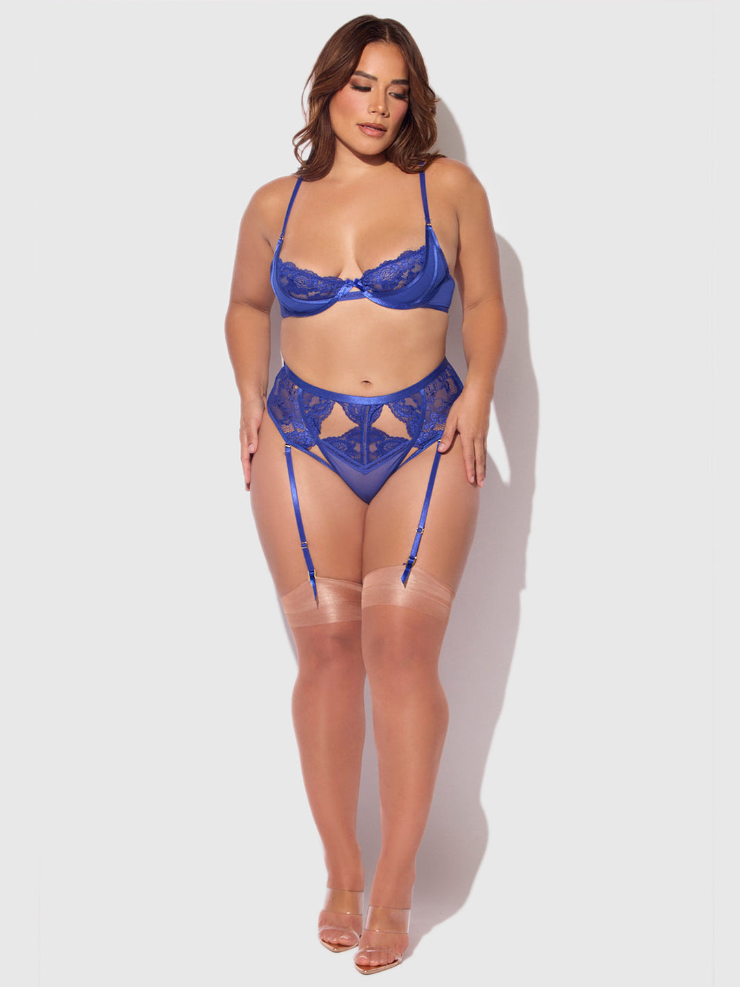 Harlow Lace Underwire Bra &amp; High Waist Backless Panty Set from Love It Curvy
