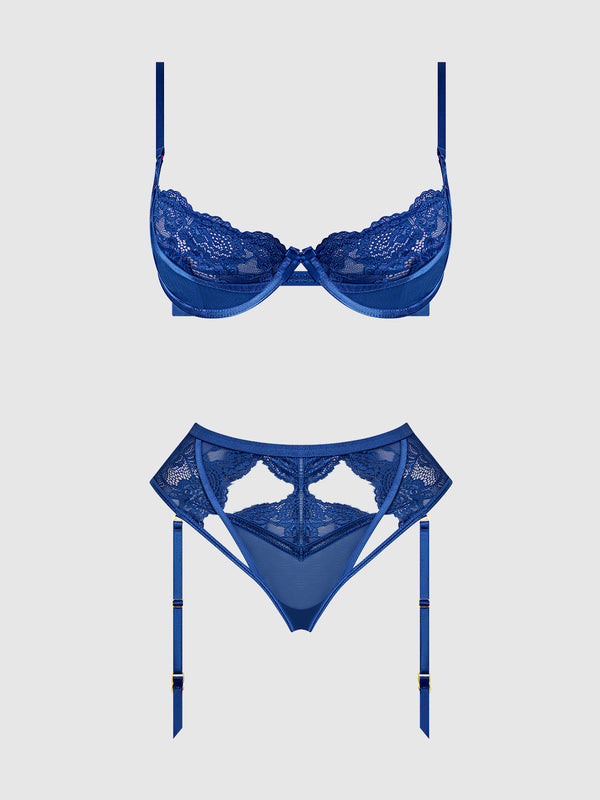 Harlow Lace Underwire Bra & High Waist Backless Panty Set from Love It Curvy