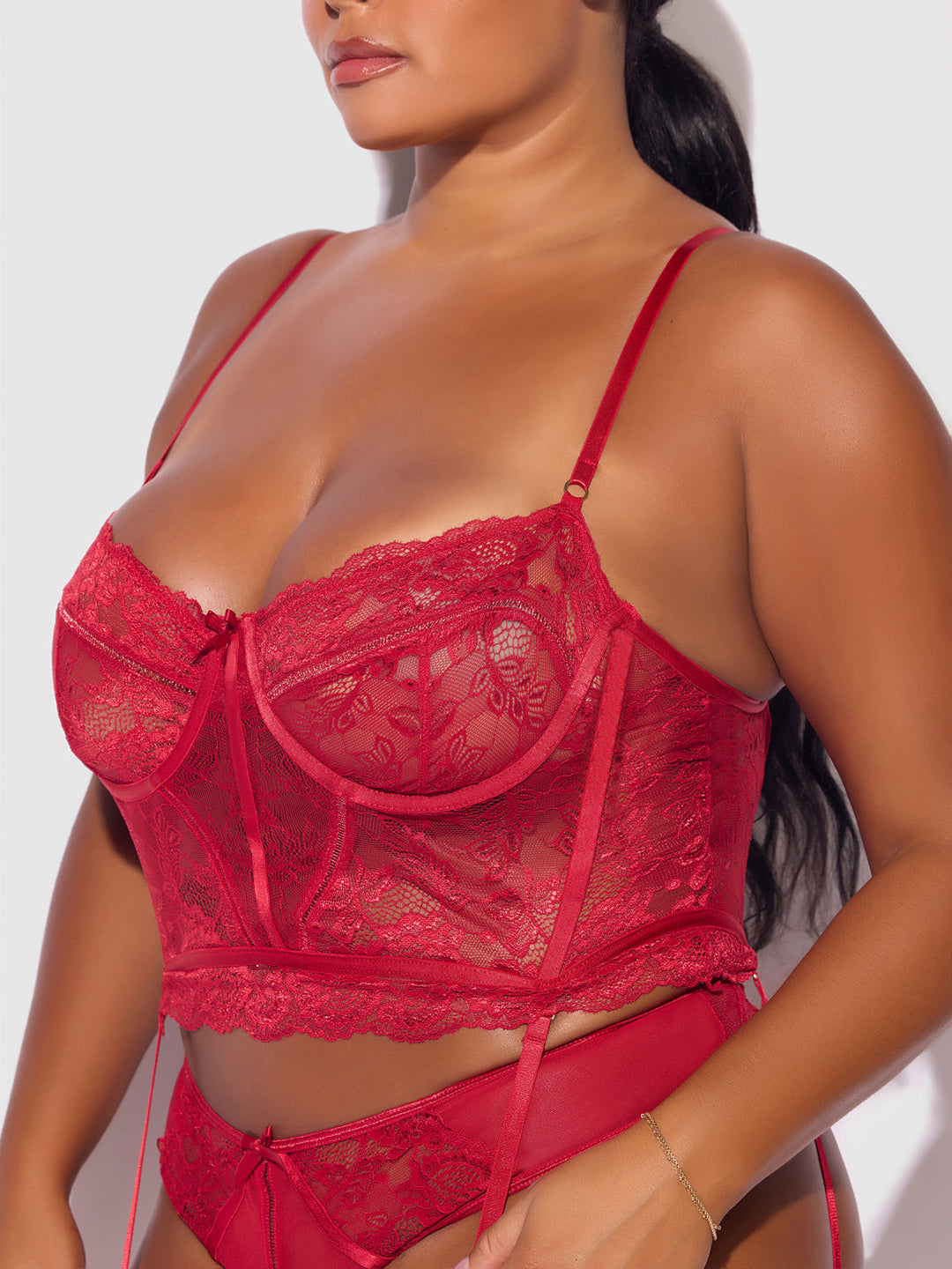 Harlow Lace &amp; Mesh Bustier &amp; Backless Hipster Set from Love It Curvy