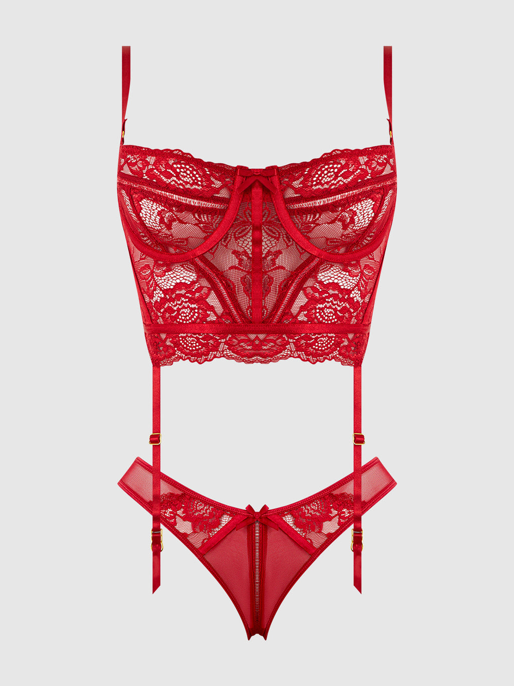 Harlow Lace & Mesh Bustier & Backless Hipster Set from Love It Curvy