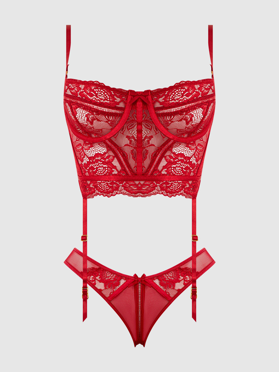 Harlow Lace &amp; Mesh Bustier &amp; Backless Hipster Set from Love It Curvy