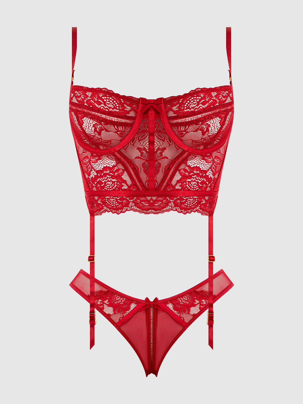 Harlow Lace & Mesh Bustier & Backless Hipster Set from Love It Curvy
