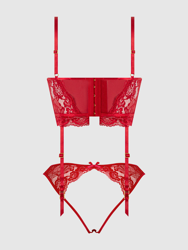 Harlow Lace & Mesh Bustier & Backless Hipster Set from Love It Curvy