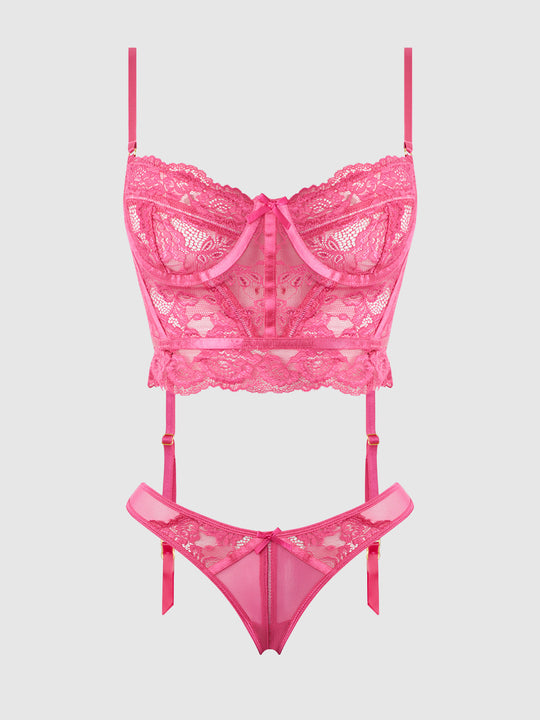 Harlow Lace & Mesh Bustier & Backless Hipster Set from Love It Curvy