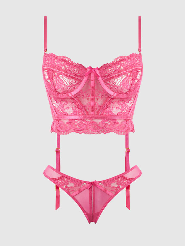 Harlow Lace & Mesh Bustier & Backless Hipster Set from Love It Curvy