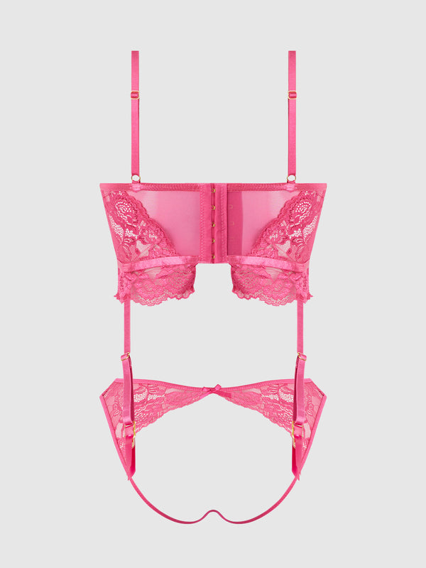 Harlow Lace & Mesh Bustier & Backless Hipster Set from Love It Curvy