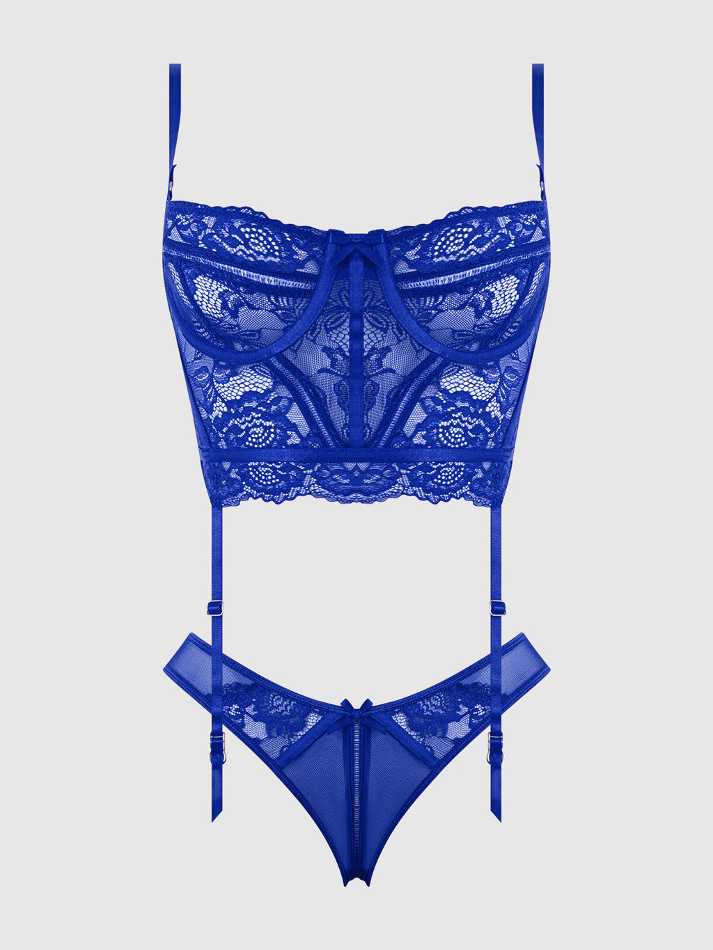 Harlow Lace & Mesh Bustier & Backless Hipster Set from Love It Curvy