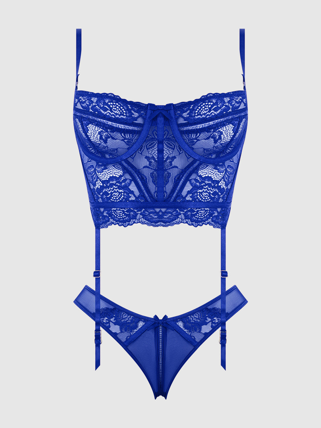 Harlow Lace &amp; Mesh Bustier &amp; Backless Hipster Set from Love It Curvy