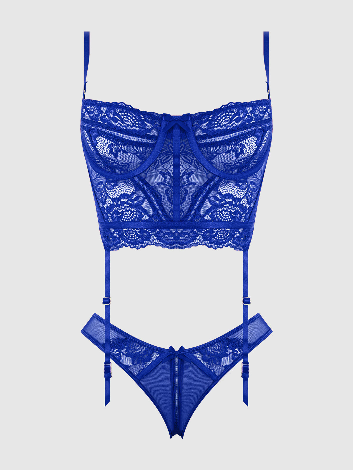 Harlow Lace & Mesh Bustier & Backless Hipster Set from Love It Curvy