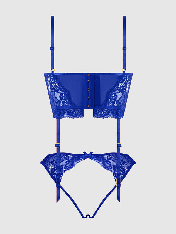 Harlow Lace & Mesh Bustier & Backless Hipster Set from Love It Curvy