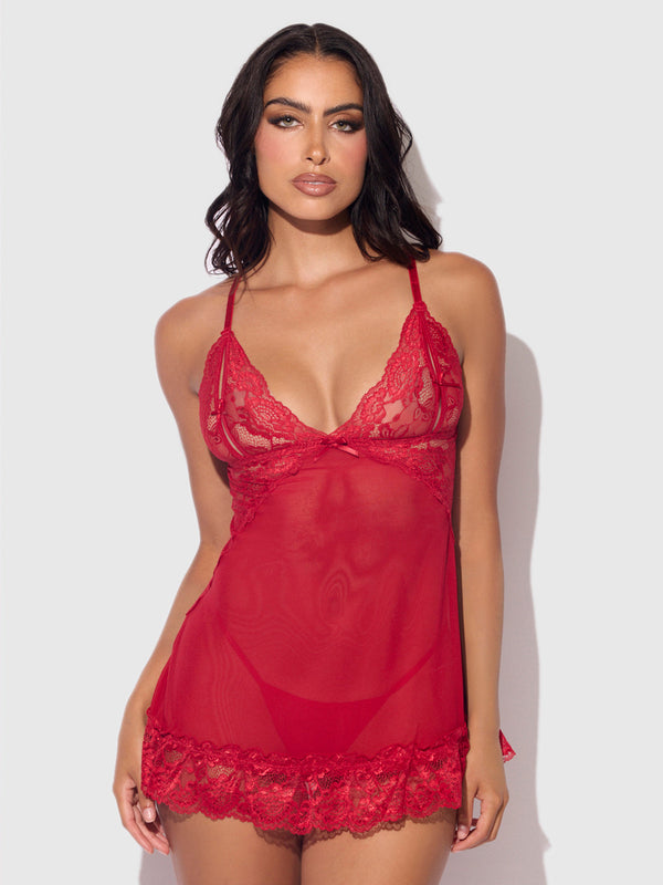 Harlow Lace & Mesh Babydoll & G-String Set from Love It Curvy