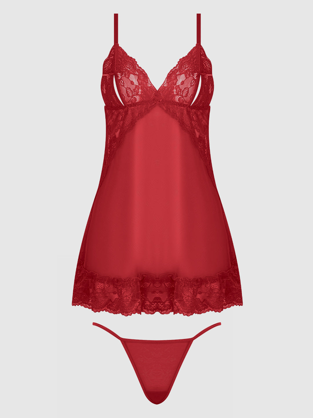 Harlow Lace &amp; Mesh Babydoll &amp; G-String Set from Love It Curvy