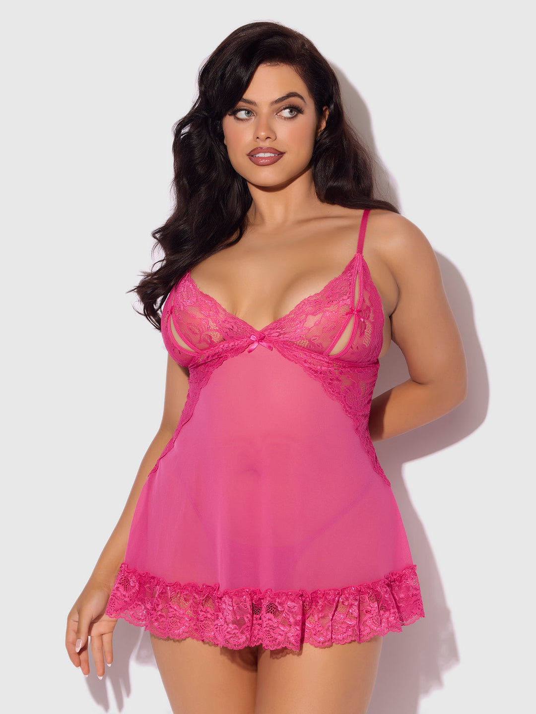 Harlow Lace &amp; Mesh Babydoll &amp; G-String Set from Love It Curvy