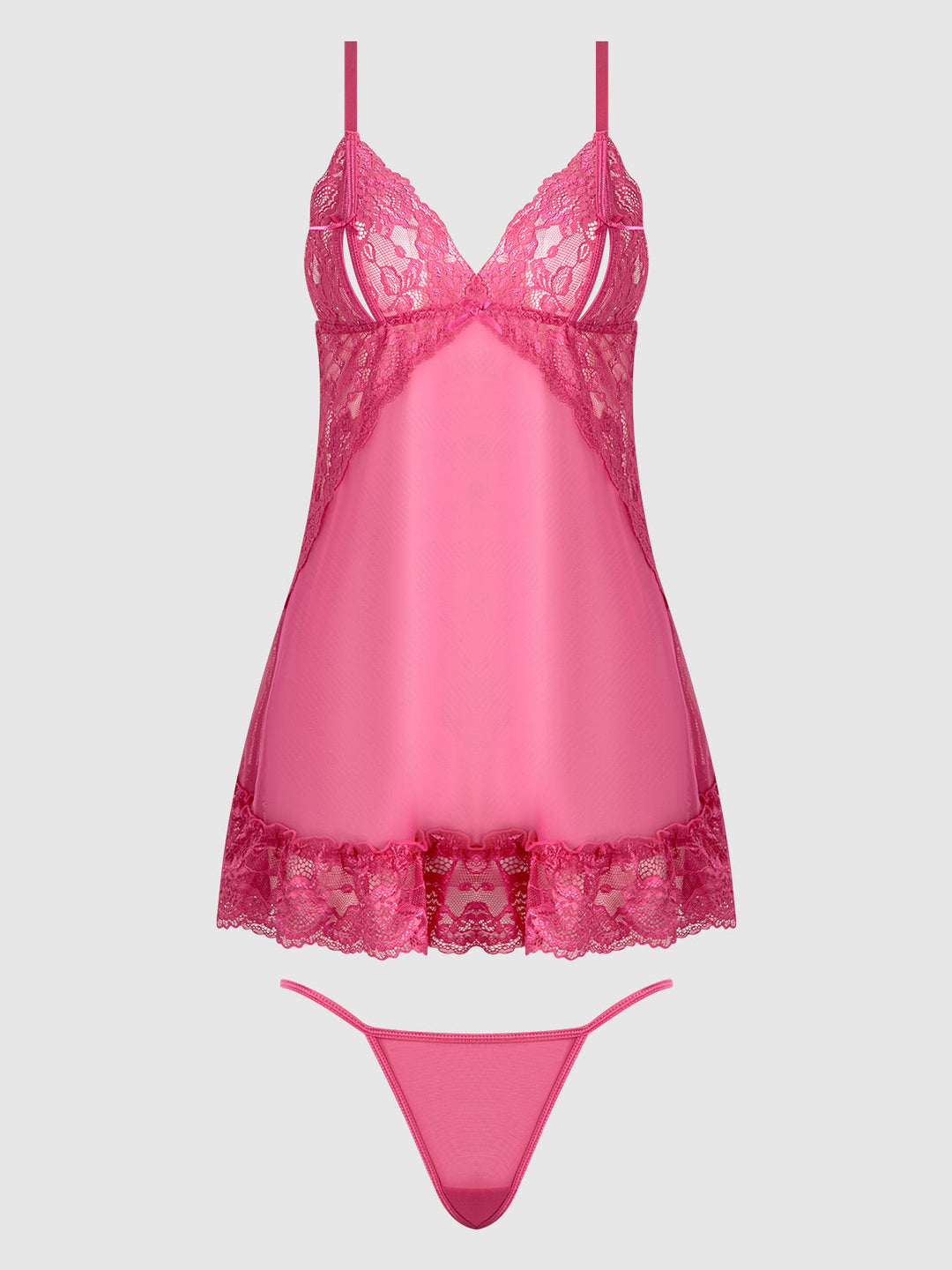 Harlow Lace &amp; Mesh Babydoll &amp; G-String Set from Love It Curvy